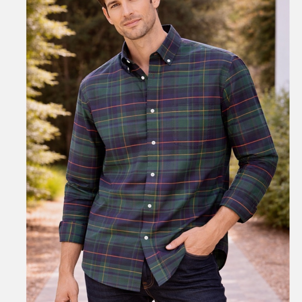Ralph Lauren Classic Fit Plaid Button-down Shirt Green Red Yellow Blues Size L